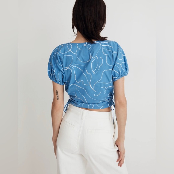 Madewell Poplin Puff-Sleeve Cutout Crop Top in Ornamental Blue Medium NWT - Picture 3 of 5